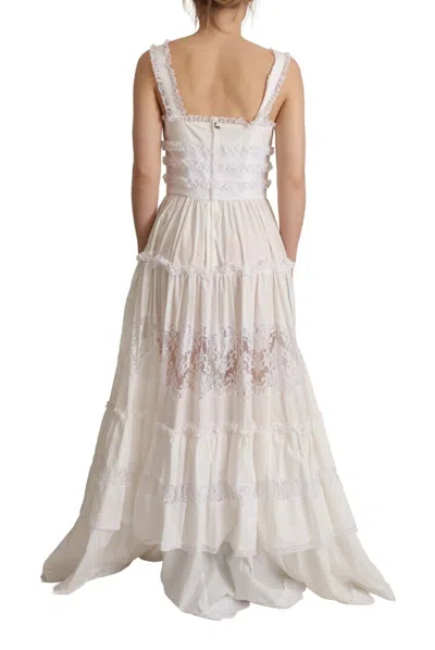 Dolce & Gabbana White Cotton Tiered Long Maxi A-line Dress In White