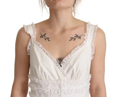 Dolce & Gabbana White Cotton Tiered Long Maxi A-line Dress In White