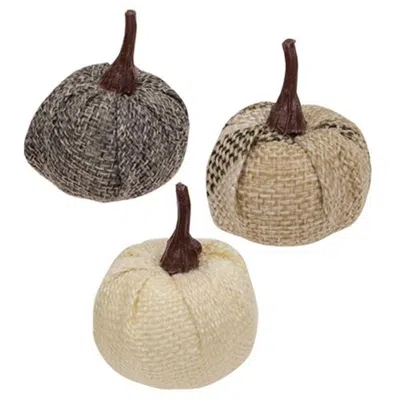 Homegifo 12/pack Cream & Gray Burlap Pumpkins 1.5"
