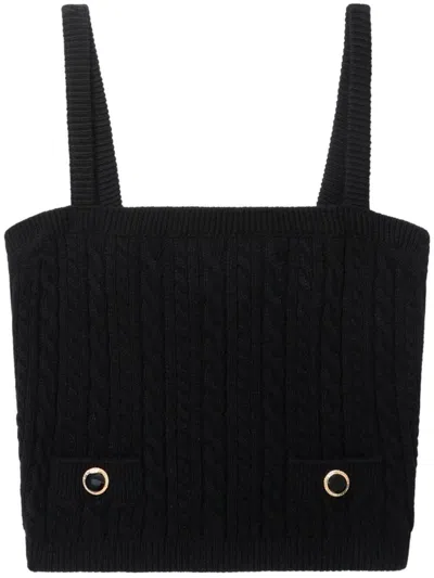 Alessandra Rich Square Neckline Knit Top With Jewel Buttons In Black