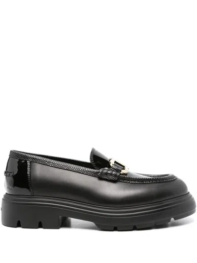 Ferragamo Brooke Loafers With Chunky Sole And Gold-tone Hardware In Black