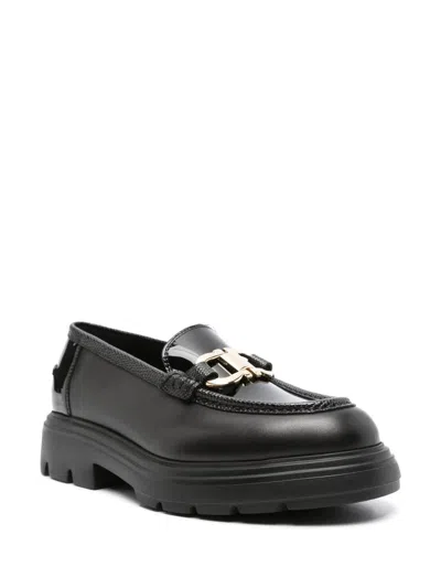 Ferragamo Brooke Loafers With Chunky Sole And Gold-tone Hardware In Black