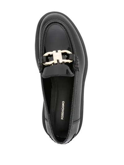 Ferragamo Brooke Loafers With Chunky Sole And Gold-tone Hardware In Black