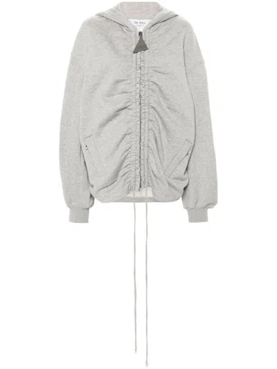 Shop Attico The  Oversized Cotton Sweatshirt With Ruffles In Grey