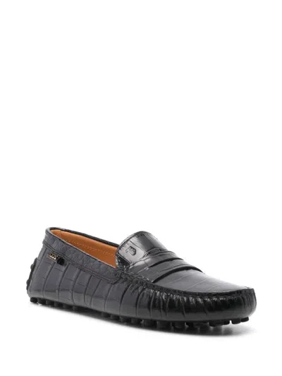 Tod's Rubber Loafer Crocodile Print Shoes In Black