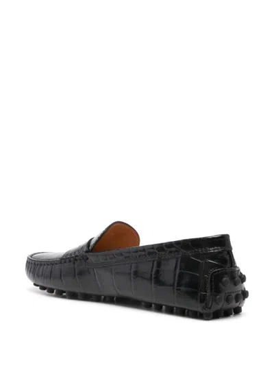 Tod's Rubber Loafer Crocodile Print Shoes In Black