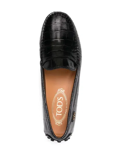 Tod's Rubber Loafer Crocodile Print Shoes In Black