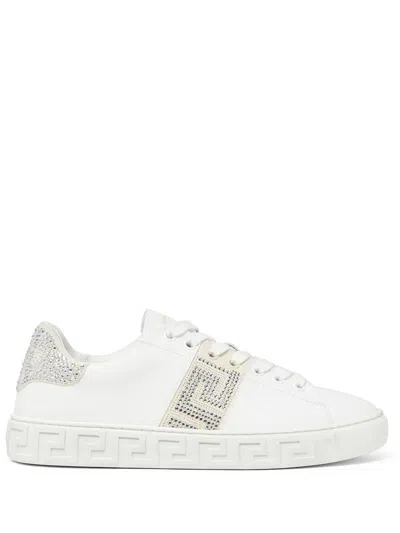 Versace Crystal Greca Low-top Sneakers In White