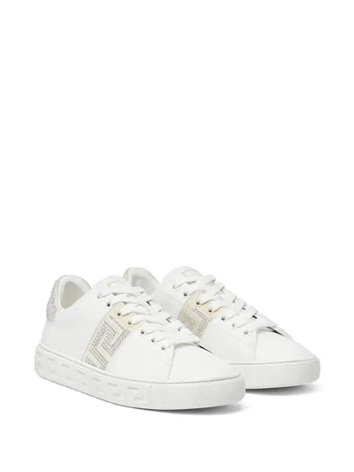 Versace Crystal Greca Low-top Sneakers In White