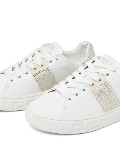 Versace Crystal Greca Low-top Sneakers In White