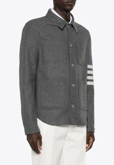 Shop Thom Browne 4-bar Stripes Felted Utility Jacket In Gray