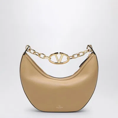 Valentino Vlogo Moon Cappuccino-coloured Small Hobo Bag In Cream