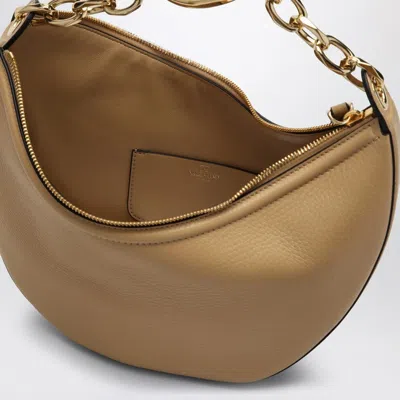 Valentino Vlogo Moon Cappuccino-coloured Small Hobo Bag In Cream