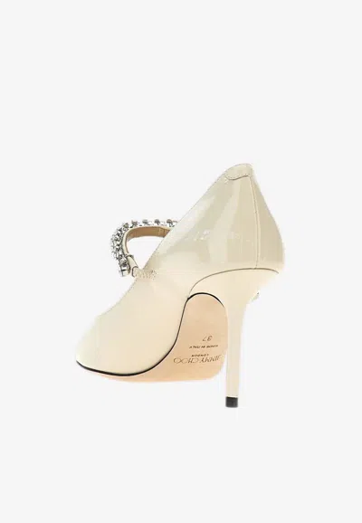 Shop Jimmy Choo Bing 85 Crystal-embellished Pumps In Patent Leather In Beige