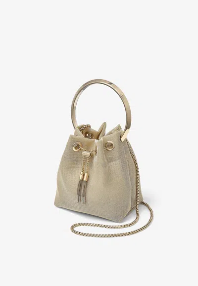 Jimmy Choo Bon Bon Metallic Mesh Top Handle Bag In Champagne