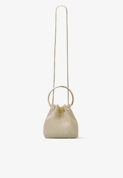 Jimmy Choo Bon Bon Metallic Mesh Top Handle Bag In Champagne