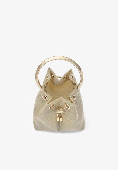 Jimmy Choo Bon Bon Metallic Mesh Top Handle Bag In Champagne