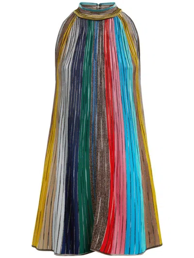 Shop Missoni Striped Sleeveless Mini Dress In Multicolour