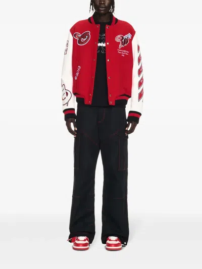 Off-white Patchwork Bomber Jacket In Red