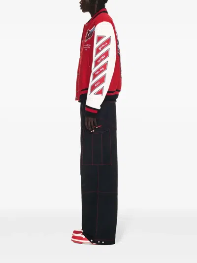 Off-white Patchwork Bomber Jacket In Red