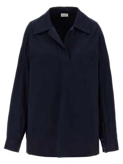 Dries Van Noten Collared Neck Long Sleeves Plain Pattern Blouse In Blue