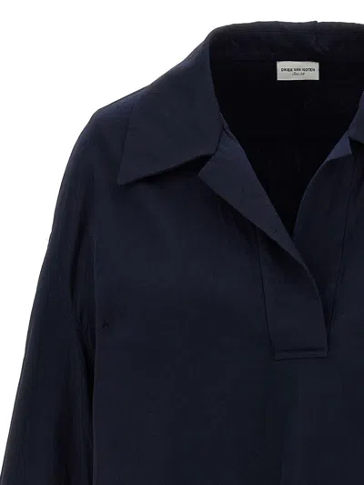 Dries Van Noten Collared Neck Long Sleeves Plain Pattern Blouse In Blue