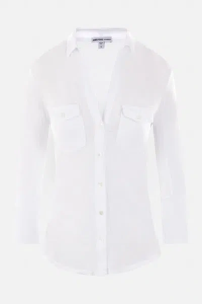 James Perse Sheer Slub Side Panel Shirt In White In White