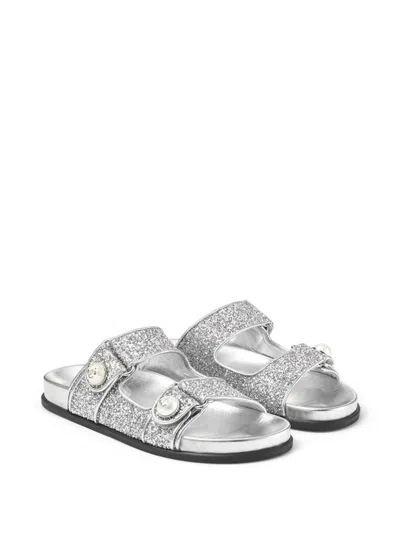 Shop Jimmy Choo Fayence Glittered Sandals In Silver