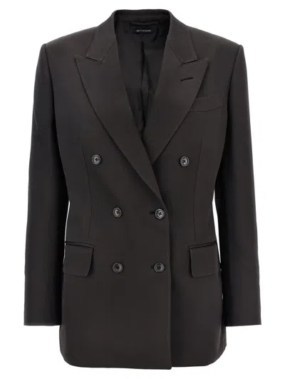 Shop Tom Ford Twill Double-breasted Blazer In Brown