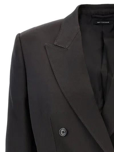 Tom Ford Silk And Wool Twill Double Breasted Jacket In Brown