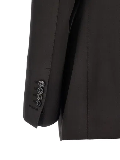 Tom Ford Silk And Wool Twill Double Breasted Jacket In Brown