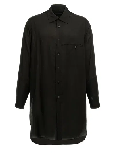 Yohji Yamamoto Transparent Shirt With Chest Pocket And Longline Design In Black