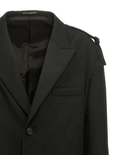 Yohji Yamamoto Single-breasted Blazer With Strap Detail In Black
