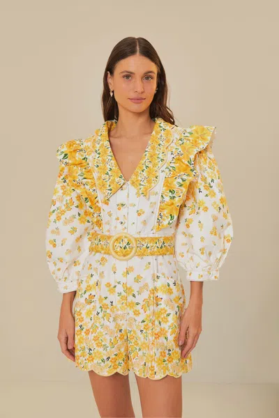 Farm Rio Off-white Azaleia Lapel Romper