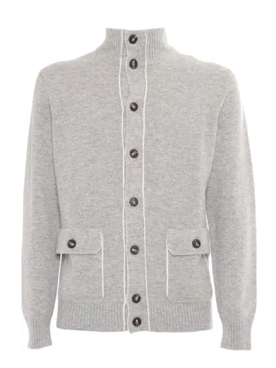 Kangra Cashmere Knitted Jacket With Buttons And Pockets In White