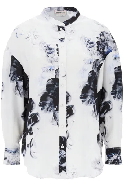 Shop Alexander Mcqueen Orchid Maxi Shirt In Silk Crepe In White