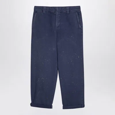 Shop Golden Goose Trousers With Splash Details In Blue