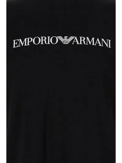 Shop Emporio Armani Black T-shirt With Contrasting Logo Lettering Print In Cotton Man