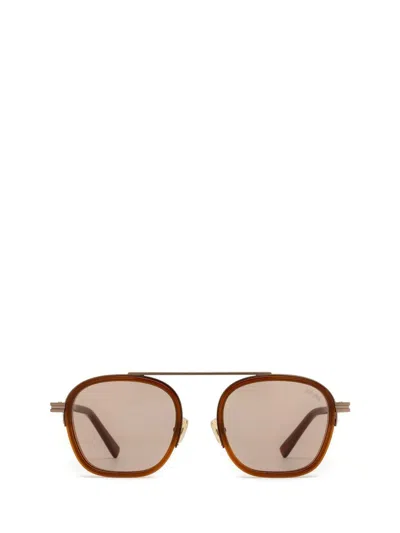 Shop Zegna Sunglasses In Shiny Dark Brown