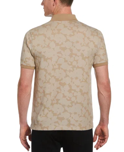 Shop Perry Ellis Men's Floral Pique Polo In Aluminum,beige