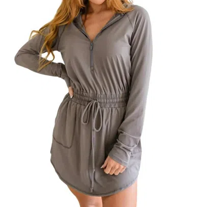 Rae Mode Getting Out Long Sleeve Hoodie Romper In Smoky Grey In Grey