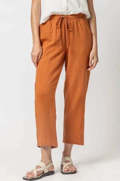 Lilla P Straight Leg Gauze Pant In Gold