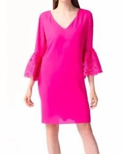 Joseph Ribkoff Georgette And Guipure Trapeze Dress In Ultra Pink In Orange