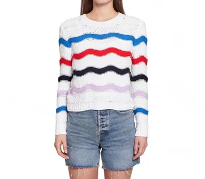AUTUMN CASHMERE WAVY STRIPE CREW SWEATER IN WHITE BRIGHTS 