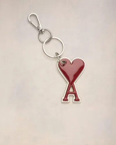 Ami Alexandre Mattiussi Ami De Coeur-shaped Keyring In Vermilion