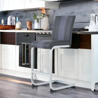 Homezia Set Of Four 26 " Gray And Silver Metal Low Back Counter Height Bar Chairs