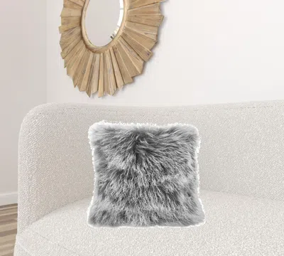 Homezia 20" Grey Genuine Tibetan Lamb Fur Pillow With Microsuede Backing