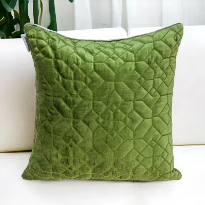 Homezia Olive Quilted Velvet Geo Decorative Throw Pillow