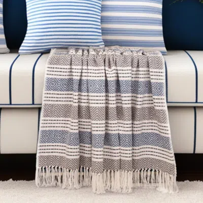 Homezia Charcoal Woven Cotton Striped Throw Blanket