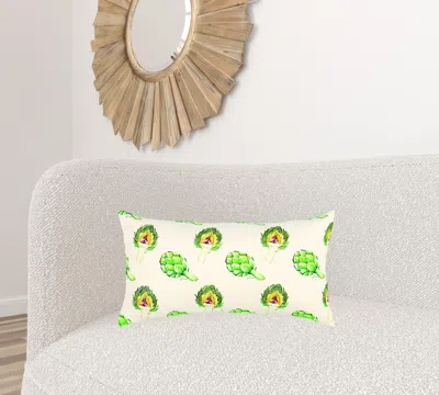 Homezia Lemon Green Artichoke Embroidered Lumbar Pillow